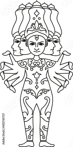 Visvarupa – Multi-Faced Divine Form of Krishna | Sacred Hindu Line Art Illustration