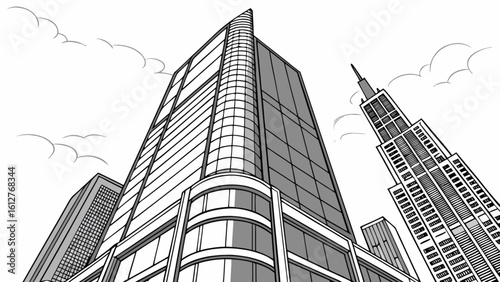 Illustration of city skyscrapers downtown with tall buildings architecture and urban landscape design concept