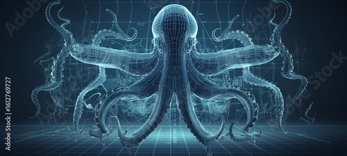 demonic kraken Wireframe,, Generative AI