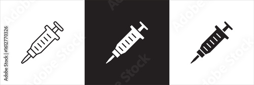 Syringe icon. Syringe injection icon. Medical shot symbol.