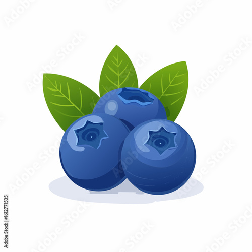 Illustrative blueberry composition, showcasing vibrant blue berries with fresh green leaves
