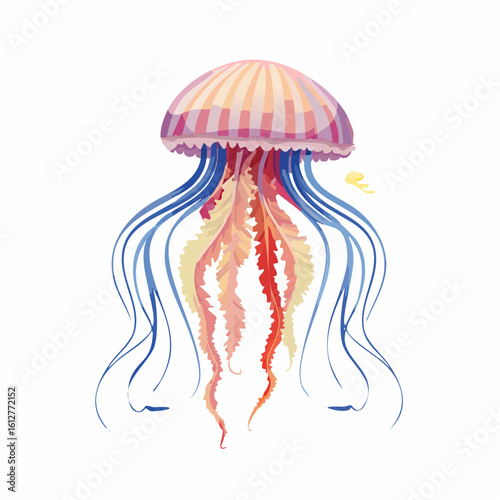 Artistic Depiction of a Jellyfish with Vibrant Colors and Intricate Details on White