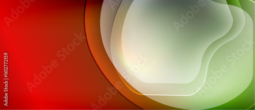 Abstract background features smooth curves, vibrant colors. Red transitions into green via beige, brown hues. Modern design element.