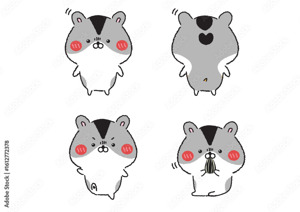 ゆる可愛いジャンガリアンハムスターのイラストセット ゆる可愛いジャンガリアンハムスターのイラストセット