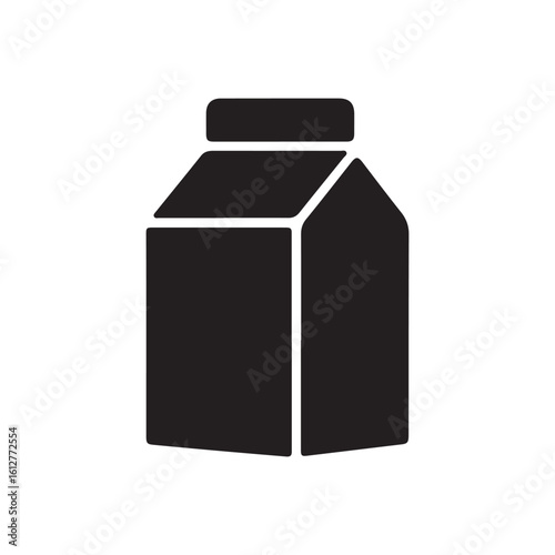 A black and white icon design illustration of a milk carton