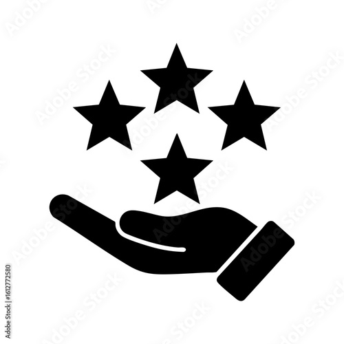 Hand with four stars for ratings feedback. Suitable for websites, customer reviews, social media, and business presentations aiming to convey positive feedback.