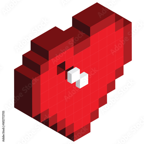 Red heart icon pixel art isometric 3D vector Voxel Love and Gaming Icon