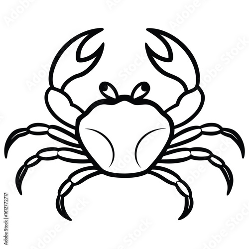 Simple outline drawing of a crab with claws and legs