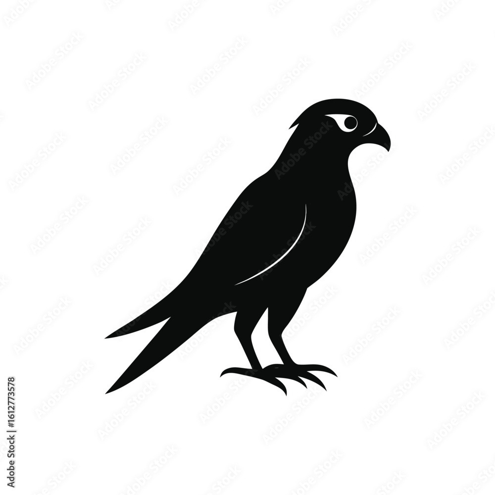 Fototapeta premium Sleek Black Falcon Silhouette - Majestic Hawk Bird Vector Icon