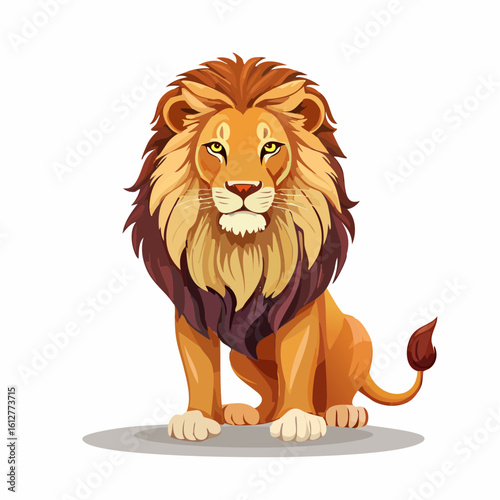 Majestic Lion Illustration with Detailed Mane and Regal Stance in Cartoon Style Design