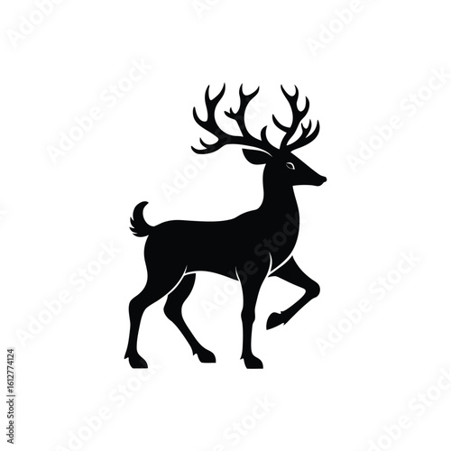 Majestic Black Stag Silhouette - Wild Deer with Antlers Vector Icon