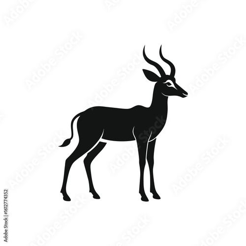 Graceful Black Gazelle Silhouette - Antelope Horned Animal Vector