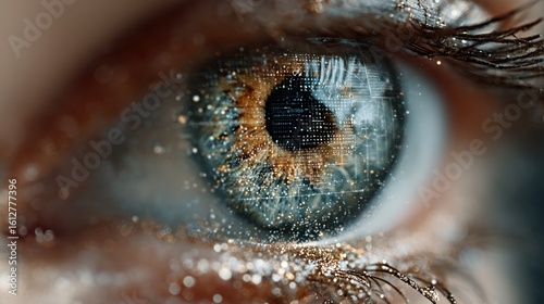 Close-up human eye with glittery overlay