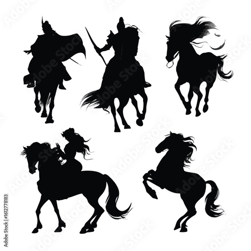  centaur silhouette set, Black & White silhouette set