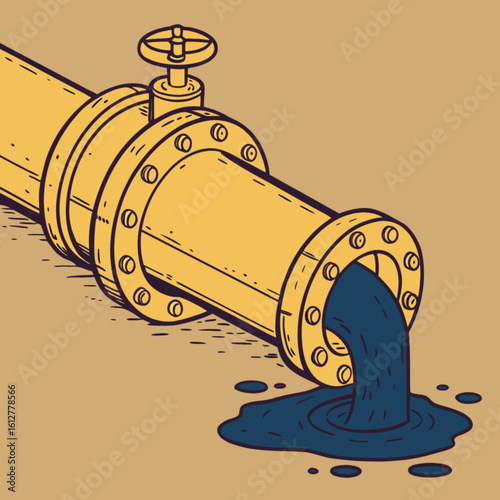 Oil pipeline leak illustration vector design for industry infrastructure and environmental concept art