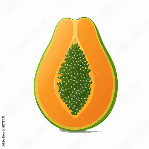 Illustration of a Sliced Papaya Fruit Displaying its Vibrant Colors and Seeds