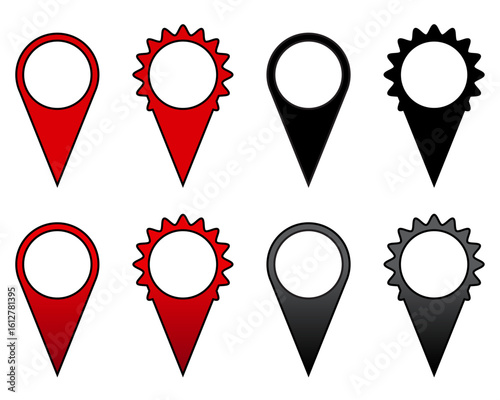 Icon Set of location pin flat design, red and black color 2 styles for website printing card poster.