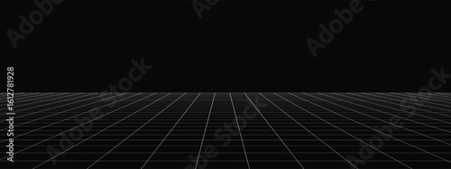 Technology perspective grid. Futuristic grid in perspective projection. Abstract wireframe landscape in perspective view. Vector