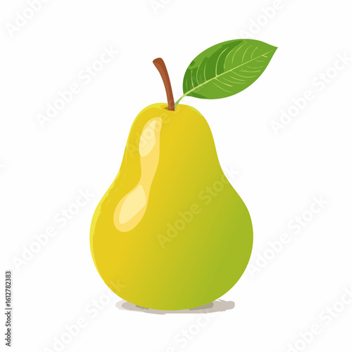 Illustration of a Ripe Pear with Leaf on a White Background, showcasing natural fruit