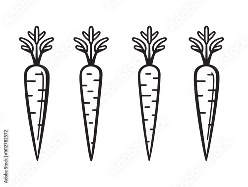 Fresh crunchy carrots in hand-drawn vector collection