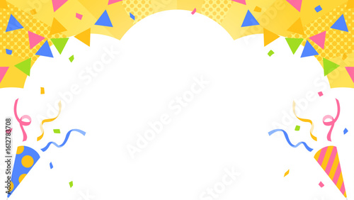 雲型の背景フレーム、クラッカー、ガーランド、紙吹雪のデコレーション