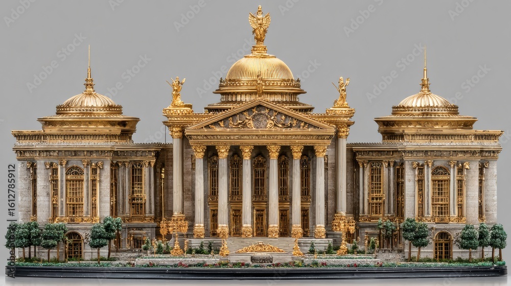 Obraz premium Golden Palace Model with Ornate Architecture and Decorative Elements for Architectural or Cultural Display