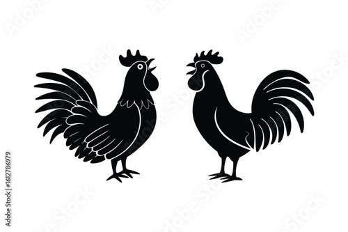 Rooster Silhouette Farm Animal Icon Set Design Vector Illustration