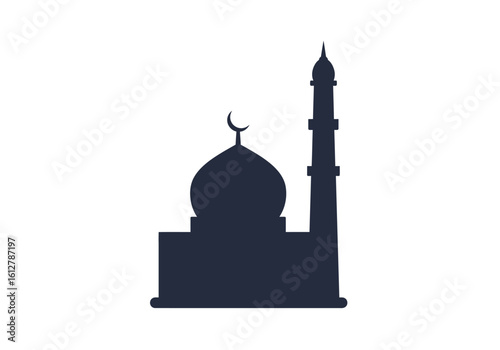 Silhouette of a mosque with a minaret and dome, a symbol of Islamic faith and architecture