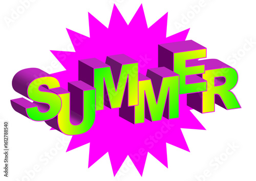 ポップで目立つSUMMERの文字。Y2Kテイストの立体的なアイコン。