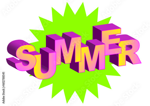 ポップで目立つSUMMERの文字。Y2Kテイストの立体的なアイコン。
