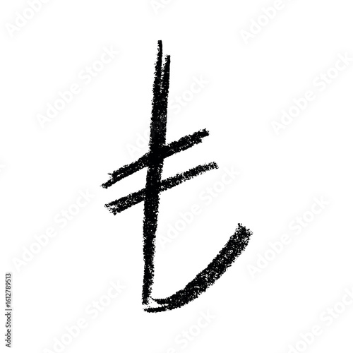 Hand drawn turkish lira currency symbol. Brush stroke doodle. Single element for design