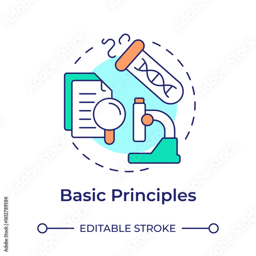 Basic principles multi color concept icon. Testing activity. Technology readiness level. Research stage. Round shape line illustration. Abstract idea. Graphic design. Easy to use in brochure
