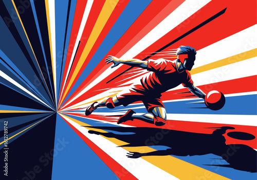 A dynamic illustration of a soccer goalkeeper making a spectacular diving save against a vibrant, abstract background.