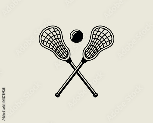 Vintage crossed lacrosse sticks and ball illustration