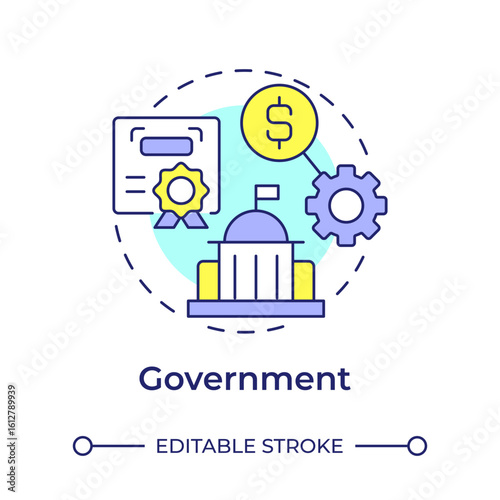 Government multi color concept icon. Enabler and regulator of innovation. Legal framework. Triple helix model. Round shape line illustration. Abstract idea. Graphic design. Easy to use in brochure