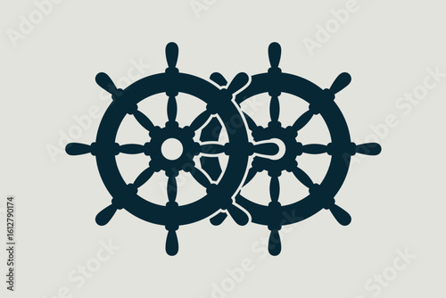 Two interlocking ship steering wheels symbolizing partnership and navigation