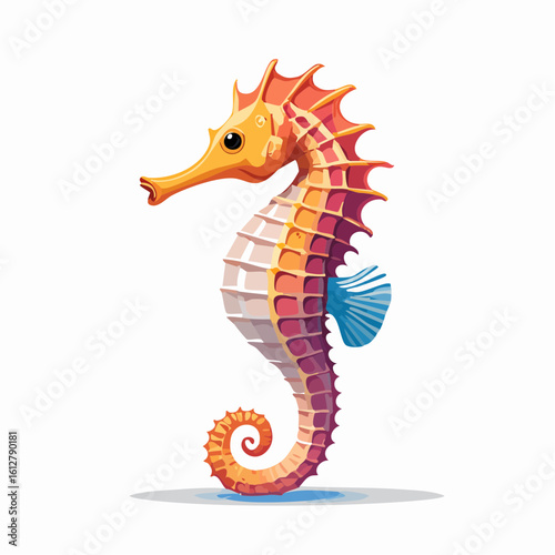 Vibrant Cartoon Seahorse: A Colorful Aquatic Creature with a Unique and Detailed Design