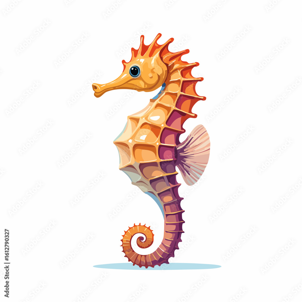 Fototapeta premium Colorful depiction of a seahorse illustration with vibrant scales and graceful curves