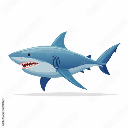 Cartoon shark illustration featuring its sharp teeth, fins, and underwater appearance