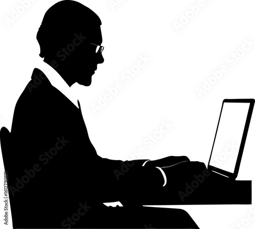 Focused Man Typing in Profile