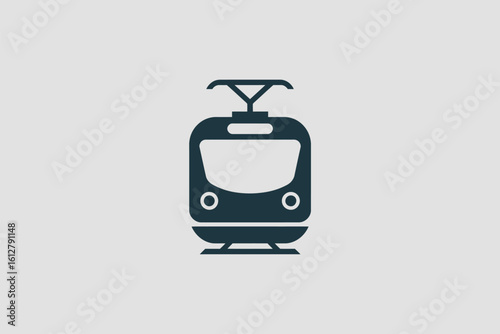 Modern electric tram or light rail vehicle front view icon