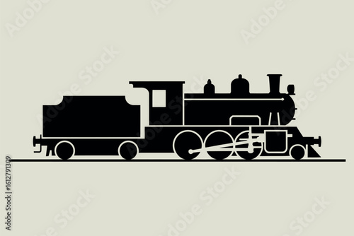 Classic steam locomotive silhouette on a light background