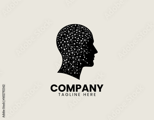 Abstract human head silhouette with integrated technological neural network connections. Artificial intelligence concept