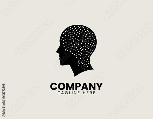 Abstract human head silhouette with integrated technological neural network connections. Artificial intelligence concept
