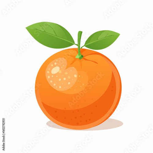 Vibrant cartoon orange with fresh green leaves against a clean white backdrop