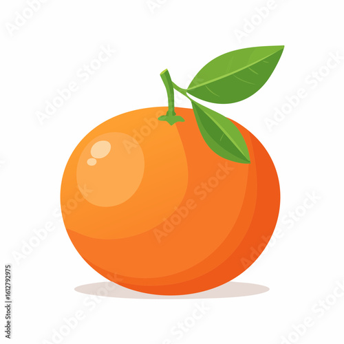 Vibrant cartoon orange illustration with lush green leaves on a clean white background
