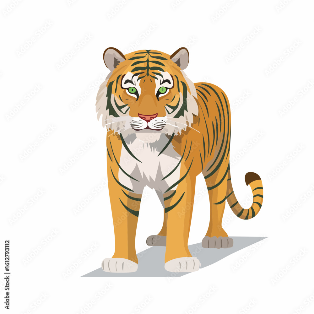 Naklejka premium Majestic Cartoon Tiger Stares Intensely, Showcasing Its Striking Orange and Black Stripes