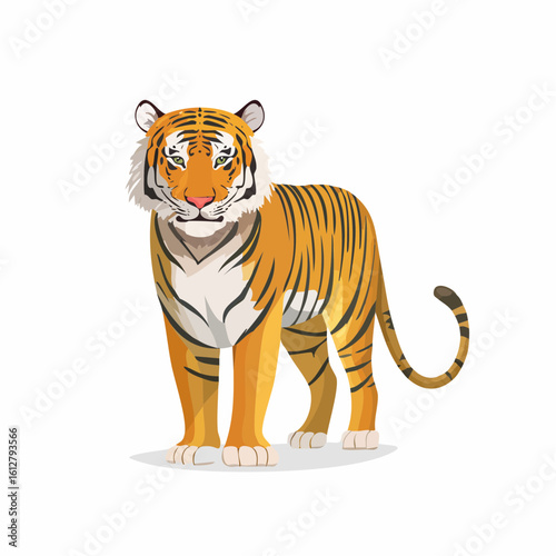 Majestic Tiger Illustration: Standing Proudly with Vibrant Orange and Black Stripes