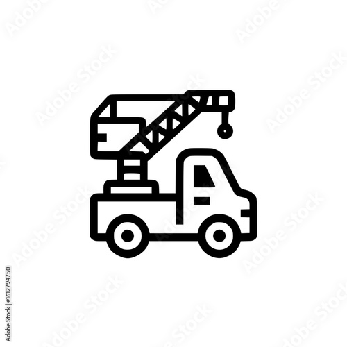 Tow truck icon in simple line style representing roadside assistance, vehicle recovery, or emergency services.