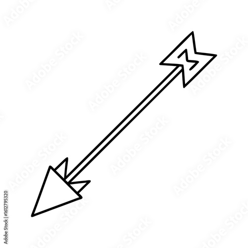 Arrow with fletching and arrowhead black and white